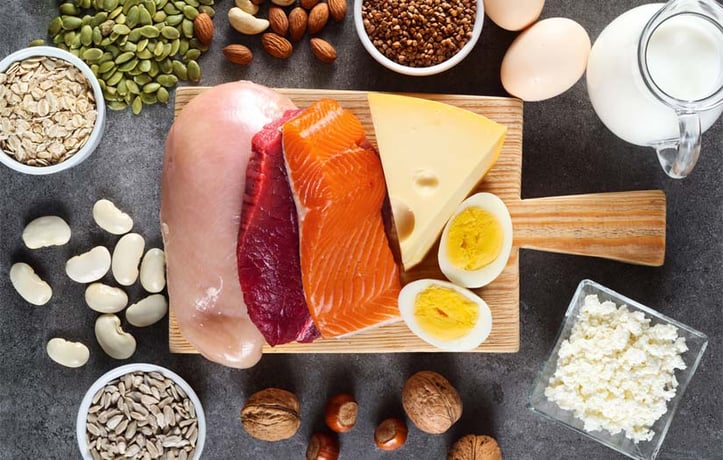 plate full of proteins and fats